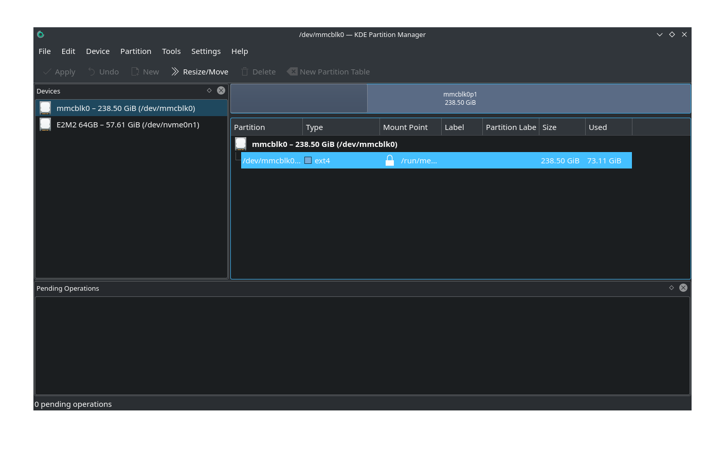 A screenshot within the KDE Partition Manager
